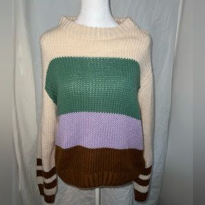“LUSH” Size Small Pull-Over Sweater. Cream, Purple, Brown and Green!!